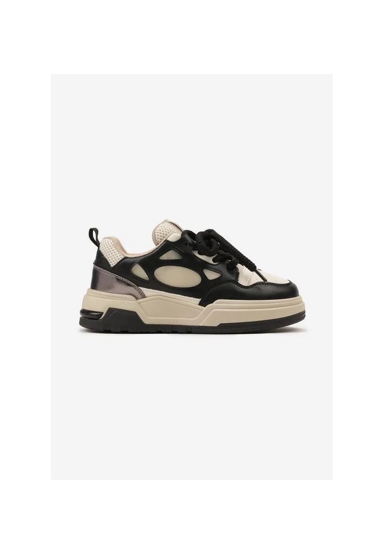 Czarne Sneakersy Streetwearowe z Ozdobnym Sznurowaniem na Grubej Podeszwie