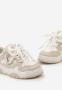 Beżowe Sneakersy z Ozdobnym Sznurowaniem na Grubej Podeszwie