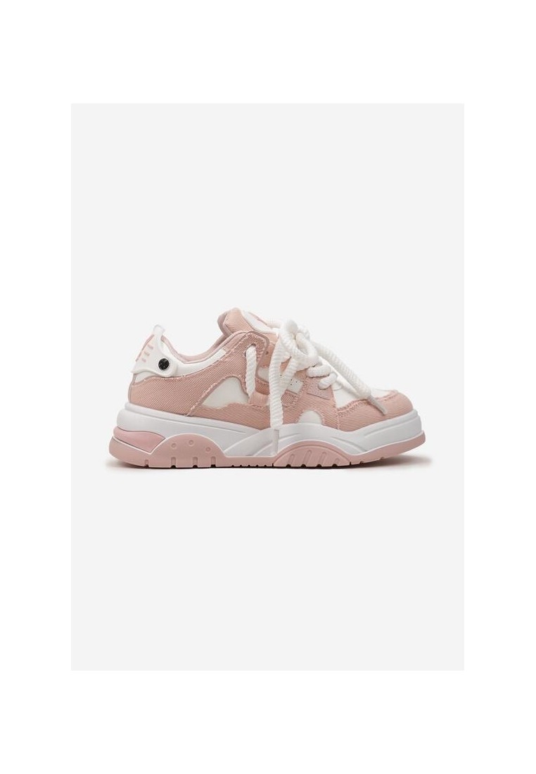 Różowe Sneakersy z Ozdobnym Sznurowaniem na Grubej Podeszwie