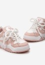 Różowe Sneakersy z Ozdobnym Sznurowaniem na Grubej Podeszwie