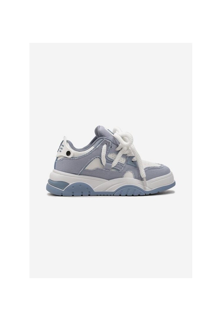 Niebieskie Sneakersy z Ozdobnym Sznurowaniem na Grubej Podeszwie