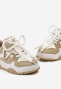 Ciemnobeżowe Sneakersy z Ozdobnym Sznurowaniem na Grubej Podeszwie