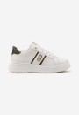 Biało-Brązowe Sznurowane Sneakersy przed Kostkę na Grubej Podeszwie z Lamówkami i Aplikacją