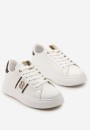 Biało-Brązowe Sznurowane Sneakersy przed Kostkę na Grubej Podeszwie z Lamówkami i Aplikacją