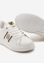 Biało-Brązowe Sznurowane Sneakersy przed Kostkę na Grubej Podeszwie z Lamówkami i Aplikacją